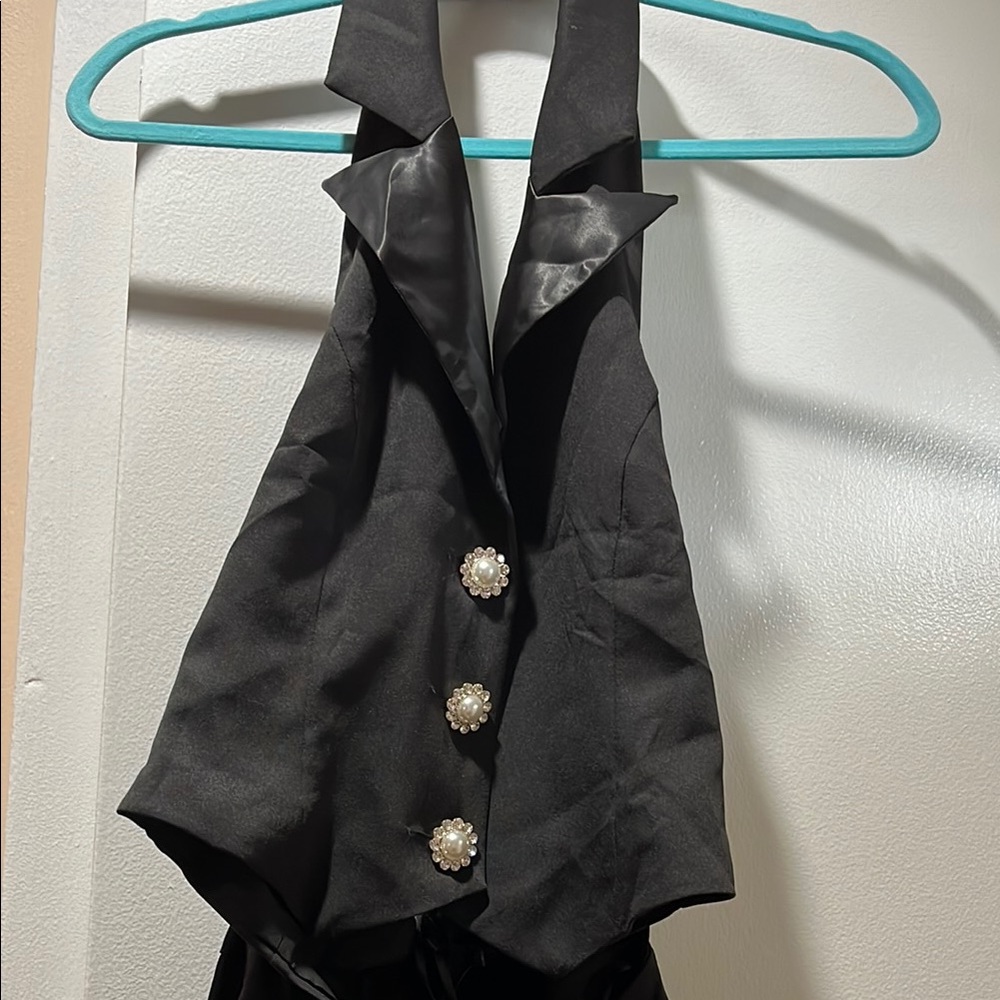 New York & Company Black Jumpsuit with Pearl Buttons